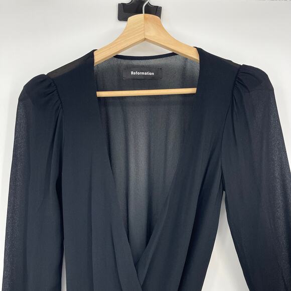 Reformation | Brooke Dress Black Long Sleeve Mini Wrap Dress XS - Picture 5 of 11